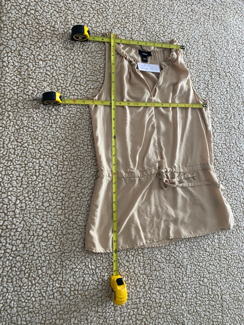 Massimo Beige Ruffle V-Neck Drawstring Tank Size XS - Picture 3 of 5